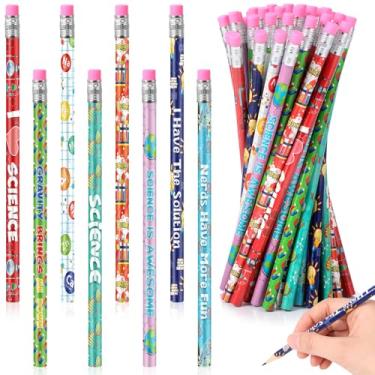 Imagem de Nezyo 48 lápis de ciência, lápis de madeira de química divertido, com borrachas e frases motivacionais, lembrancinhas fofas de festa de ciências para escola, material de professor, presente de