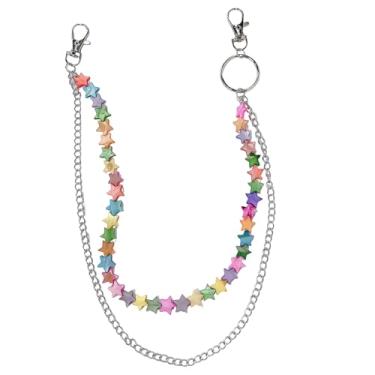 Imagem de Calça jeans em camadas Y2k com contas de coração de estrela, arco-íris, corrente feminina, colorida, rock, rua, carteira, corrente, hip hop, punk, cinto gótico, joias corporais, acessórios modernos de