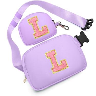 Imagem de sawgos Presentes De Aniversário Para Meninas 4, 5, 6, 7, 8, 9, 10, 11, 12 E 13 Anos, Bolsas Transversais, Pochete Com Aplique Letra Inicial, Coisas Fofas Mulheres, Adolescentes (G, Roxo)