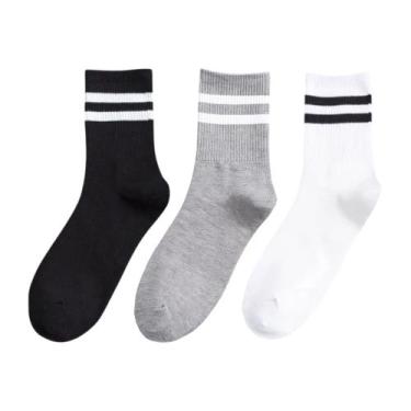 Imagem de Kit 3 Pares de Meia Listrada Algodão Cano Médio Alto Academia Cross Sk