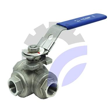 Imagem de AF Válvula esférica redutora de 3 vias NPT fêmea Hydro 3/20.3 cm, almofada de montagem em T de aço inoxidável SS316 padrão para água, óleo e gás com alça de bloqueio azul