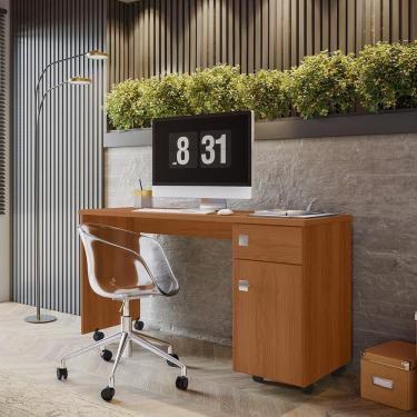 Imagem de Escrivaninha Office Malta - 1 Gaveta Com Chave E Rodízios Jequitibá - Lukaliam Móveis Jequitiba