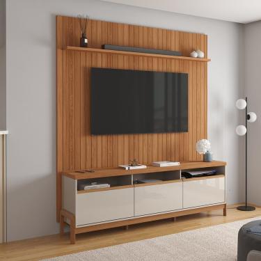 Imagem de Painel Para Tv Oslo E Rack Elegance - Tv Até 75'' Jequitibá Ripado-off White - Lukaliam Móveis Jequitiba Ripado-off White