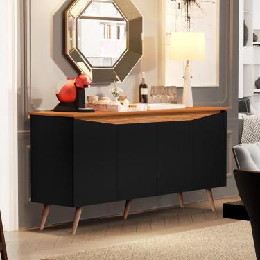 Imagem de Aparador Buffet Encanto - 4 Portas Com Pés Retrô Em Mdp-mdf Preto-nature - Maria Móveis