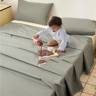 Imagem de Lençol de cama à prova d'água, protetor de móveis, lençol de cima, tamanho Queen, camada dupla, tecido TPU absorvente, respirável, protetor de colchão para incontinência, protetor de xixi para colchão