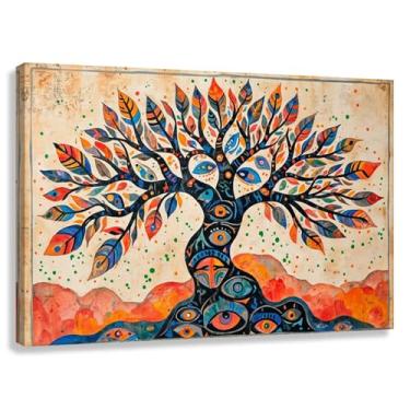 Imagem de Árvore da Vida Arte de Parede Impressão em Tela Decoração Olhos Sabedoria Natureza Fantasia Sala de Estar Quarto 60x40cmx1