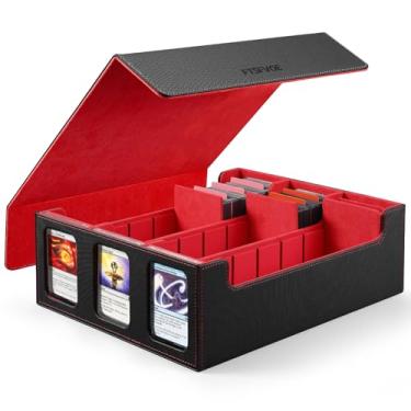 Imagem de Trading Card Storage Box for Commander - 2400+ Card Deck Box with Removable Cover, 24 Colorful Divider Tabs, Card Storage Box with Viewing Windows Fits for Magic Game (Black&Red)