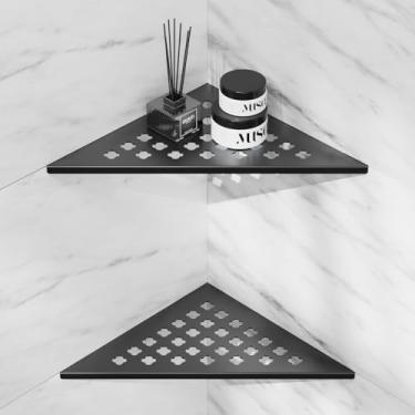 Imagem de lives Prateleira de canto de chuveiro com design de 25,4 cm Prateleiras de canto para chuveiro interno, prateleiras de banheiro embutidas de aço inoxidável 304 para parede de azulejos, preta, pacote