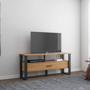 Imagem de Rack para TV Até 55 Polegadas 01 Gaveta 140cm Estilo Industrial Freijó Preto Fosco Dalla Costa