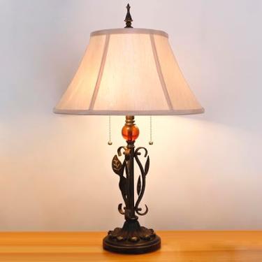 Imagem de L-Juicwe Abajur De Mesa Estilo Fazenda Com Base De Folha De Metal Em Resina Antiga, Luminária De Mesa Grande Rústica Tradicional De Meados Do Século, 25 Polegadas De Altura Para Sala De Estar, Escr