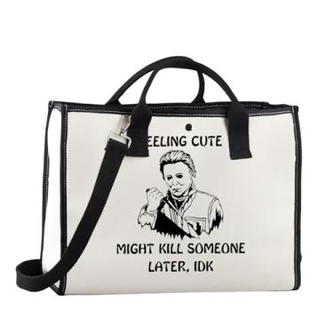 Imagem de TSOTMO Novidade presente para amantes de filmes de terror Feeling Cute Might Kill Someone Later Tote Bag Scary Movie Merchandise, Bolsa com sensação fofa