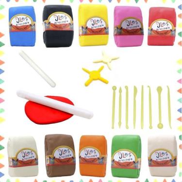 Imagem de Kit Iniciante 10 Massas Biscuit + 8 Estecas + Pinta Bolinha - Jl Artes