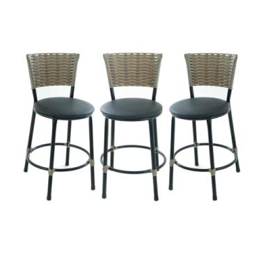 Imagem de BANQUETAS BANCO BAIXO DE COZINHA AMERICANA AREA GOURMET FIBRA SINTETICA CAPUCCINO(PRETO)