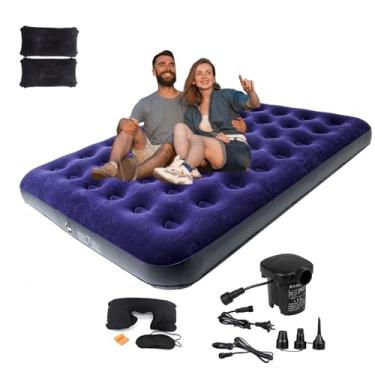 Imagem de Onirii Cama Queen Size Double Camping Air com bomba de ar, colchão inflável, 203.2 cm x 152.4 cm Colchão de ar soprador portátil engrossado, almofada de viagem para cama de dormir para acampamento