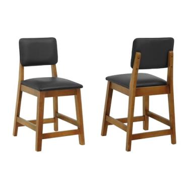 Imagem de Kit 2 Banquetas Baixa/Cadeira Paris Assento e Encosto Estofado - Amêndoa - Assento Estofado Corano Preto