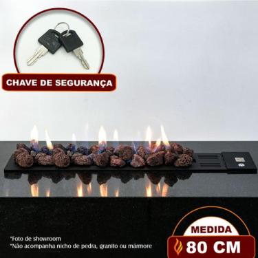Imagem de Lareira a Gás Luna 80cm  Aço Carbono Preto  Fogo & Art, Com chave de s