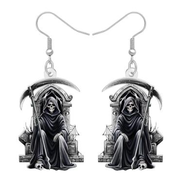 Imagem de DOWAY Brincos de acrílico anime Sickle Grim Reaper pingente Halloween foice da morte decoração de caveira para mulheres presentes de festa, Medium, Acrílico, Arenito