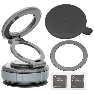 Imagem de DNAMYJME Suporte magnético para celular, suporte magnético dobrável a vácuo para celular, suporte de smartphone de carro para carro, ajustável em 360°, ímãs N52 fortes, suporte para telefone com