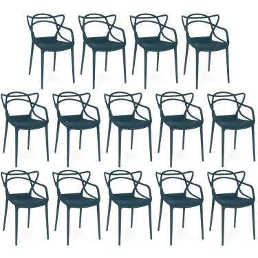 Imagem de Kit 14 Cadeiras De Jantar Allegra Design Empilhável - Azul Marinho