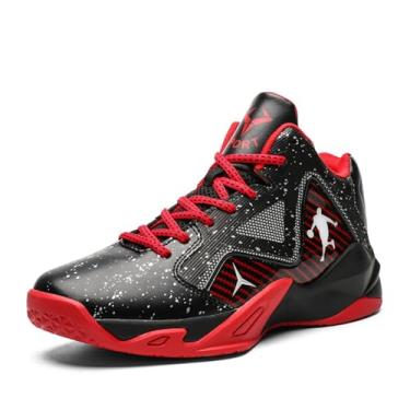 Imagem de Bolognifi Tênis de basquete masculino antiderrapante e resistente ao desgaste para treinamento esportivo corrida Equipamento de basquetebol(Black Red,37 BR)