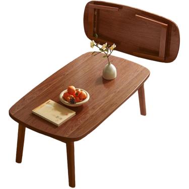 Imagem de Mesa De Café Dobrável Fjmbd Retangular Pequena - Design Minimalista De Quarto Tatami Japonês Para Quarto, Sala De Estar, Varanda, Walnut, 120cm