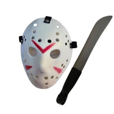 Imagem de Kit Mascara Facão Jason Branco Halloween Brinquedo Fantasia - Sm decor
