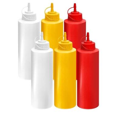 Imagem de Kit 6 Bisnagas Grande Flexível 1 Litro Molhos Katchup Mostarda Maionese Profissional Multiuso (Colorida)