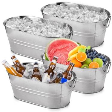 Imagem de MIVIDE Pacote com 4 Baldes de Gelo Galvanizados de 4 Galões Grande Metal Champanhe Balde de Bebida com Alças Baldes de Gelo Galvanizado para Festas Bar Mimosa Bar Cocktail Bar