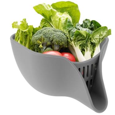 Imagem de LCZNXJJY Cesto de drenagem de pia de cozinha, tigela de escorredor com bico, cesta de coador de silicone, tigela de coador de alimentos, coador de silicone para pia de macarrão para lavar legumes e