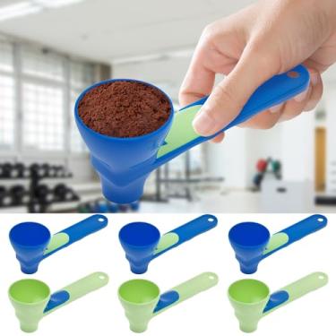 Imagem de DJAPWPX - 6 peças de colher de medição deslizante, funil de pó de proteína sem derramamento, funil de colher de medição sem bagunça, funil de proteína em pó preciso com escalas, colher de medição de