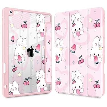 Imagem de Lepeoac Capa para iPad 9ª geração com suporte para lápis, iPad 8ª/7ª geração de 10,2 polegadas, [Suporte de lápis embutido] Suporte de três dobras com proteção traseira de TPU transparente para