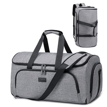 Imagem de Bolsas de vestuário conversíveis para viagem, bolsa de viagem de viagem de fim de semana para homens e mulheres, bolsa de terno dobrável 4 em 1 com compartimento para sapatos, Cinza, Conversível