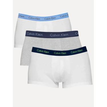 Imagem de Cuecas Calvin Klein Low Rise Trunk Blue Print Branca/ Mescla Pack 3UN,