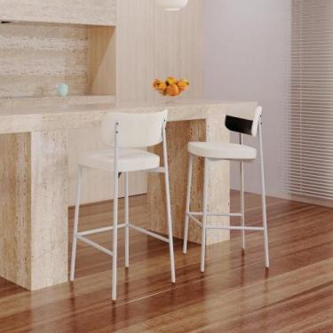 Imagem de Banqueta Alta Alloa Tecido Mesclado Est.Branca - Metalig