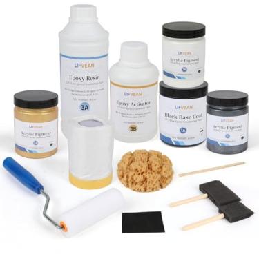 Imagem de LIFVEAN Kit De Tinta Epóxi Para Bancada De Granito, Tinta Para Acabamento De Bancada De Cozinha E Banheiro, 38 Pés Quadrados, Diamante Preto