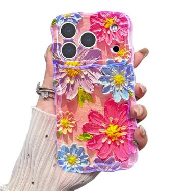 Imagem de VCTERFK Capa para iPhone 17 Pro, flor de pintura a óleo retrô colorida requintada, moldura ondulada com padrão brilhante, macia, durável, à prova de choque, proteção para câmera para iPhone 17 Pro