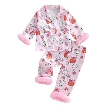 Imagem de Pijamas de Halloween para meninas Kuriozud, 2 peças rosa 6-7 anos