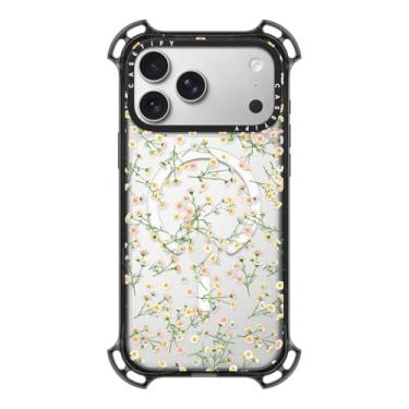 Imagem de CASETiFY Capa Bounce para iPhone 17 Pro Max [à prova de choque/compatível com Magsafe/6,5 m. Proteção contra quedas de grau militar 7X] - Flores prensadas delicadas - Preto transparente