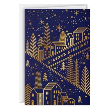 Imagem de Hallmark Cartões de Natal modernos a granel (40 cartões e 40 envelopes) Casas e árvores douradas em azul marinho