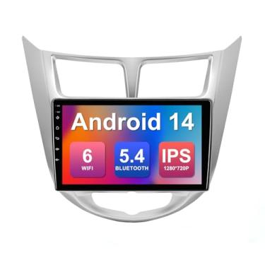 Imagem de 2+64G 22.9 cm Android 14 estéreo para carro Hyundai Verna Accent Solaris 2010-2016 IPS tela sensível ao toque rádio veicular com WiFi 6 Carplay e câmera de backup com suporte automático Android GPS FM