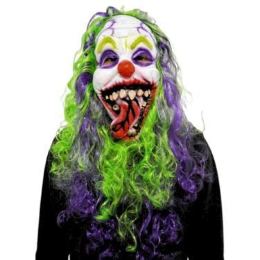 Imagem de Máscara de Látex Palhaço Assustador com Peruca Fantasia Halloween Terror Realista Adulto Cosplay