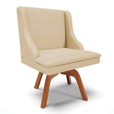 Imagem de Cadeira Estofada para Sala de Jantar Base Giratória de Madeira Lia Veludo Off White Luxo - Ibiza