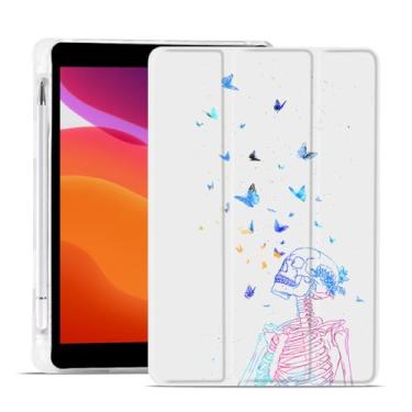 Imagem de MAYCARI Capa de Halloween para iPad de 10,2 polegadas 2021/2020/2019 com suporte para lápis, capa protetora traseira de TPU macio original de borboletas caveira iPad 9ª/8ª/7ª geração, capa protetora