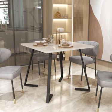 Imagem de Mesa De Jantar De Aço 80x80 Reforçada Industrial Nantes - Mobigu, Pret