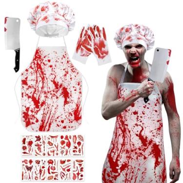 Imagem de Matiniy Halloween Bloody Butcher Costumes Scary Set Includes Cooking Chef Apron Hat Gloves Knife Tattoo Stickers for Halloween Outfit Cosplay Party Zombie Halloween Party Favor Supplies Decorations