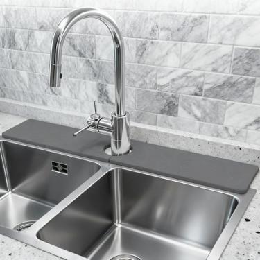 Imagem de Hopegiver Tapete de torneira de pedra para pia de cozinha - protetor de respingos de pia de 59,9 cm x 9,9 cm, protetor de pia de diatomita de secagem rápida, bandeja de pedra absorvente de água