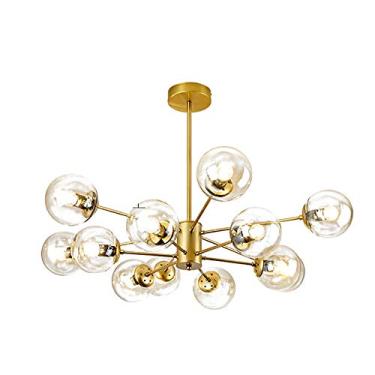 Imagem de Lustre de globo de vidro moderno, lustre Sputnik dourado, luminária de teto com revestimento de latão, iluminação durante a luz, sala de jantar, quarto, lustre simples Magic Bean E27 dourado