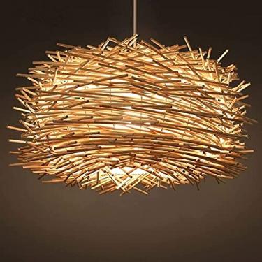 Imagem de Lustre moderno estilo sudeste asiático em rattan com ninho de pássaro, luminária pendente idílica para sala de jantar, luminária de teto criativa de metal para luminárias, iluminação suspens