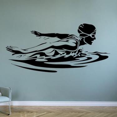 Imagem de Decalque de parede de vinil nadador piscina esportes aquáticos adesivos de parede para decoração de quarto de casa mural papel de parede removível 65 x 130 cm