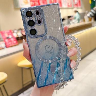 Imagem de Capa com pulseira de cristal gradiente com glitter em formato de coração para Samsung S25 Ultra, capa magnética para Samsung S24 Ultra S23FE S22 S21, capa macia, azul, para Samsung S25 Plus
